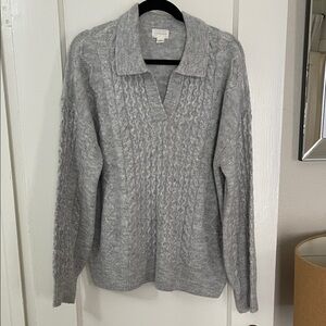 Caslon Light Gray V-Neck collared polo Sweater